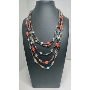 5 Strand Acrylic Multi Color Beaded Necklace 18 Inch At 1st Drop
